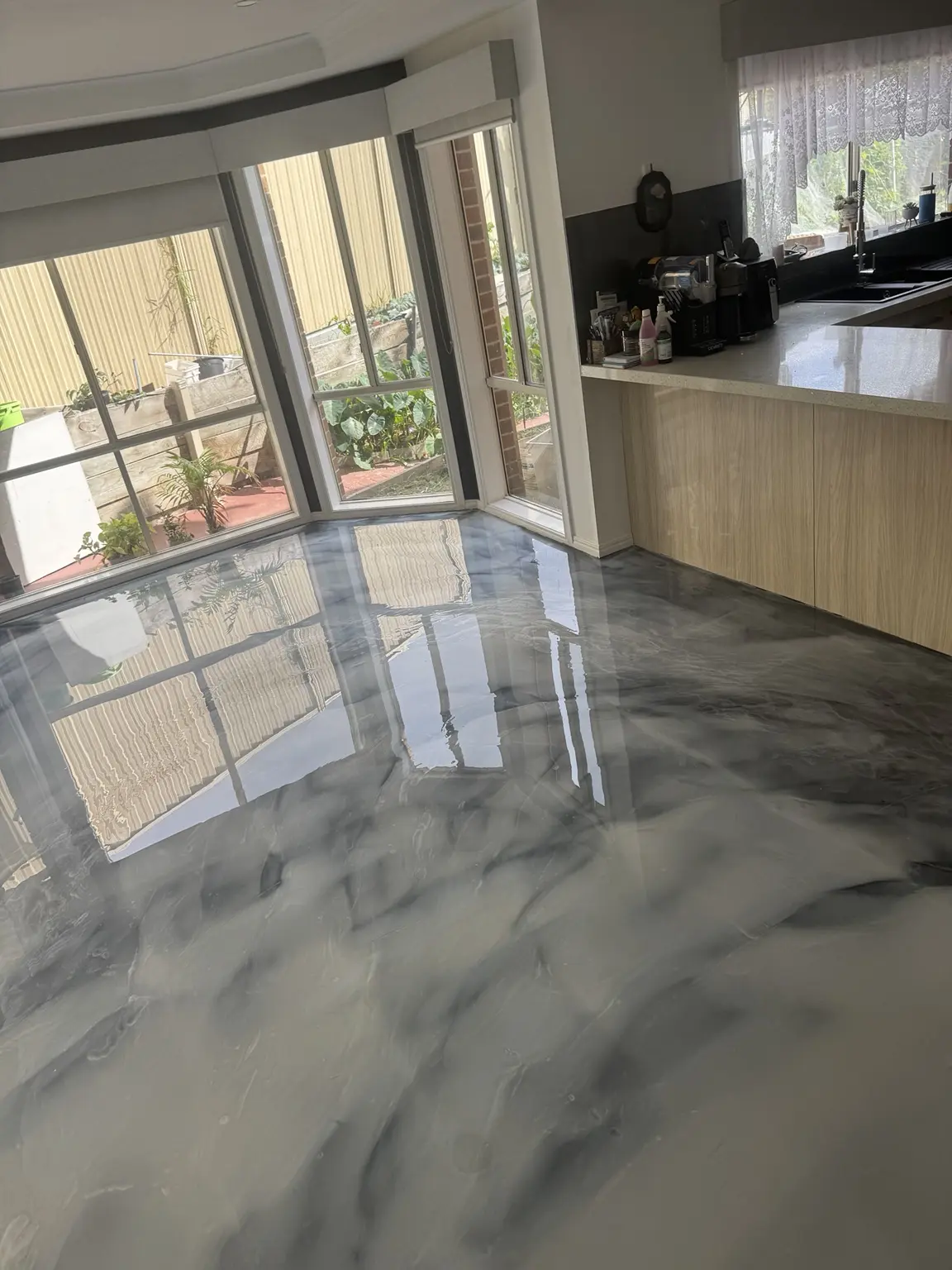 After: metallic floor in the kitchen